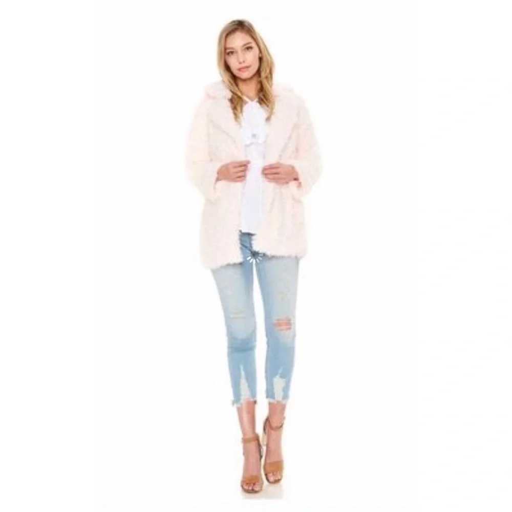 VA VA by Joy Han Faux Fur Teddy Coat Shaggy‎ Jacket Women Light Pink Size S $130